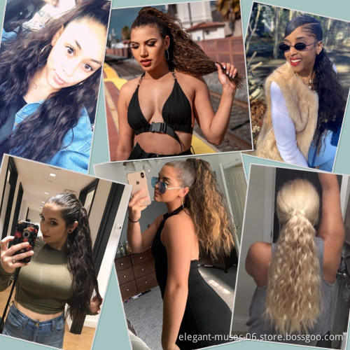 Hair Water Wave Mixed Brown Blonde Ponytail Wrap Round Hairpiece Heat Resistant Synthetic Hair Extension For Black Women